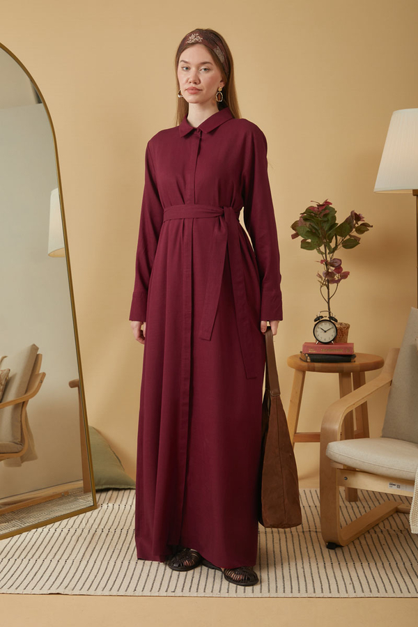 Wide Cuffed Dress Burgundy - 1