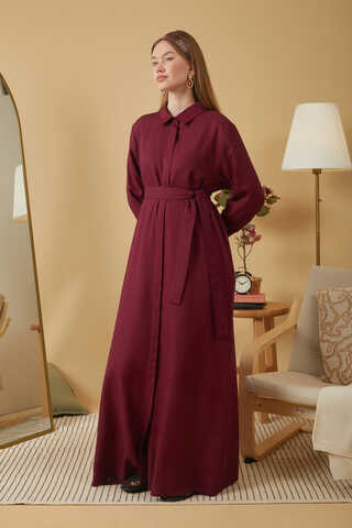 Wide Cuffed Dress Burgundy - 3