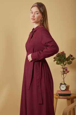 Wide Cuffed Dress Burgundy - 2