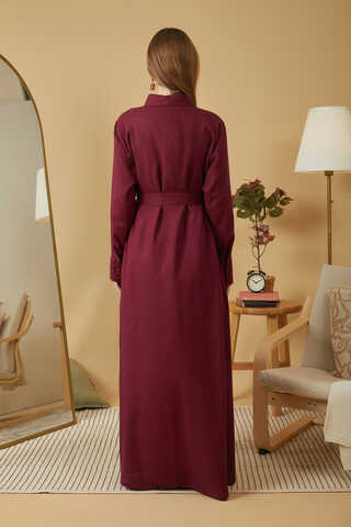 Wide Cuffed Dress Burgundy - 13