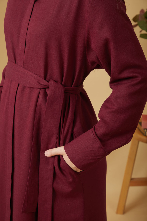 Wide Cuffed Dress Burgundy - 11