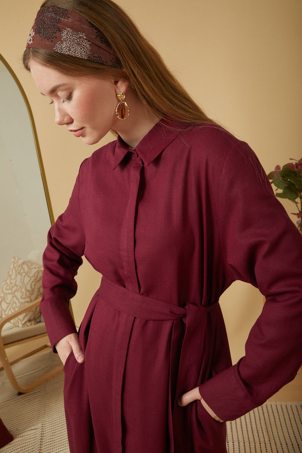 Wide Cuffed Dress Burgundy - 12