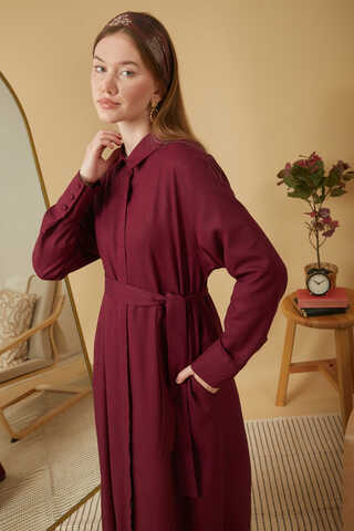 Wide Cuffed Dress Burgundy - 8
