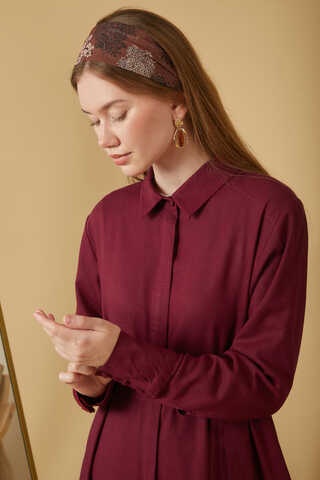 Wide Cuffed Dress Burgundy - 5