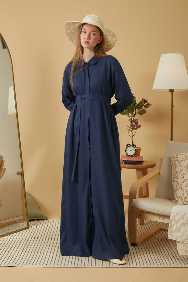 Wide Cuffed Dress Navy Blue - 7