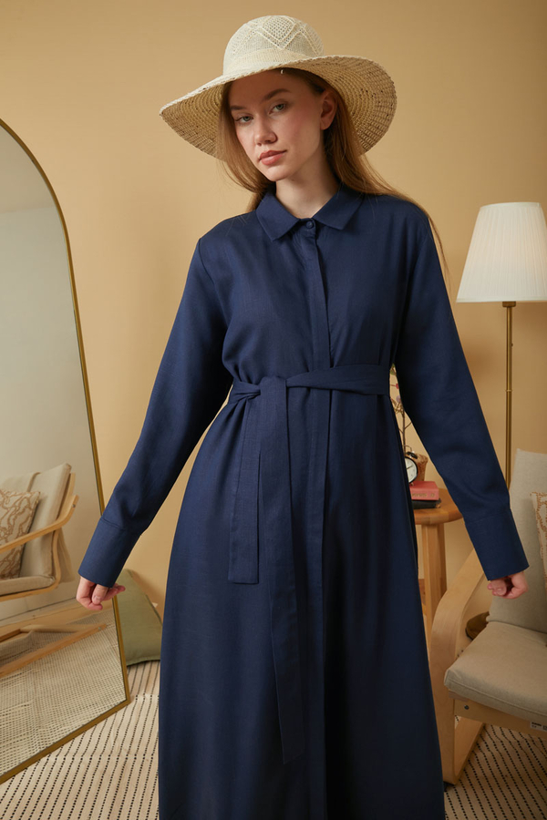 Wide Cuffed Dress Navy Blue - 13