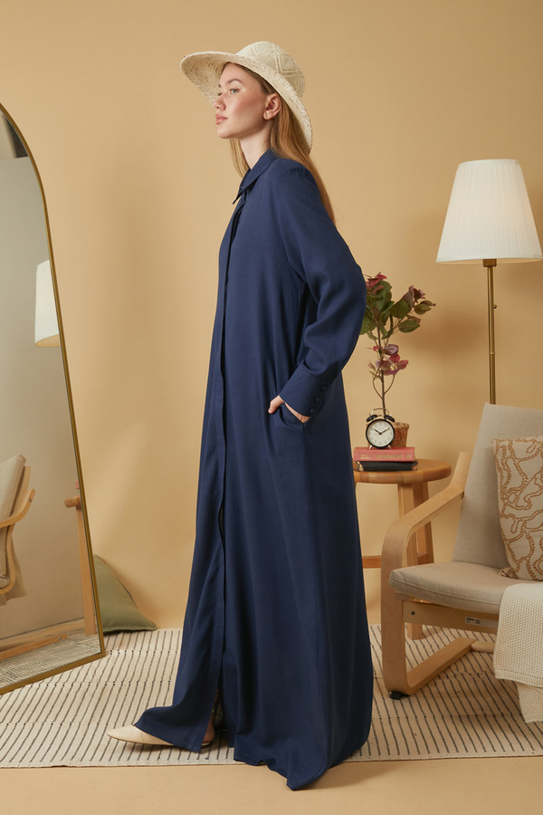 Wide Cuffed Dress Navy Blue - 4