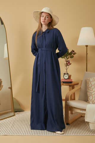 Wide Cuffed Dress Navy Blue - 7