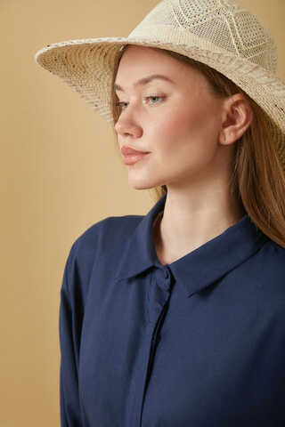 Wide Cuffed Dress Navy Blue - 2