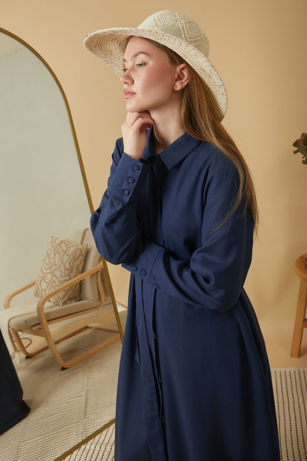 Wide Cuffed Dress Navy Blue - 11