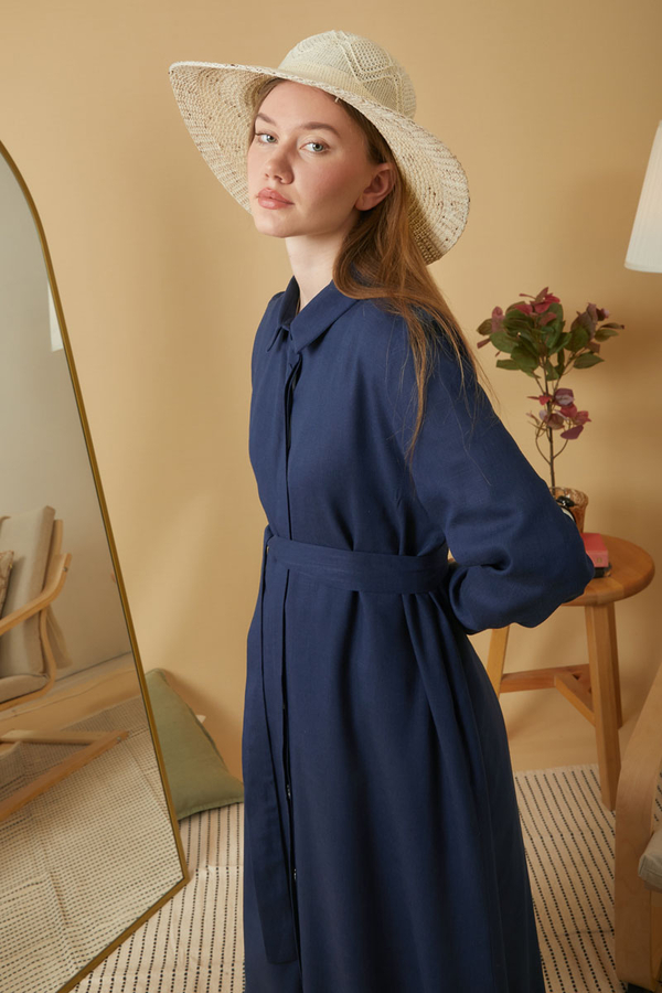 Wide Cuffed Dress Navy Blue - 12