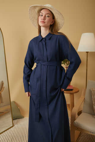Wide Cuffed Dress Navy Blue - 5