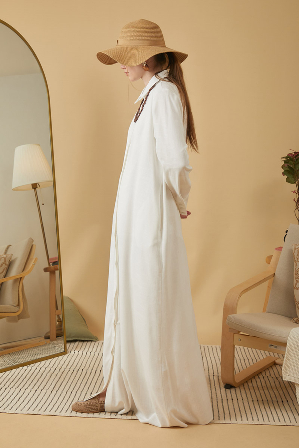 Wide Cuffed Dress White - 4