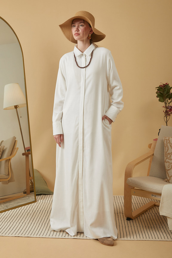 Wide Cuffed Dress White - 6