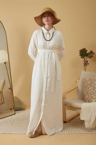 Wide Cuffed Dress White - 7