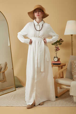 Wide Cuffed Dress White - 10