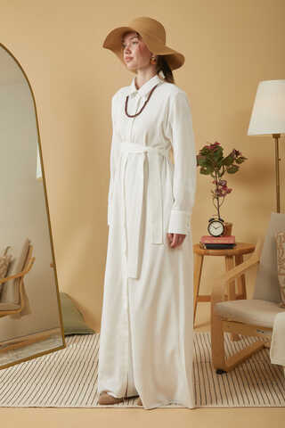 Wide Cuffed Dress White - 11