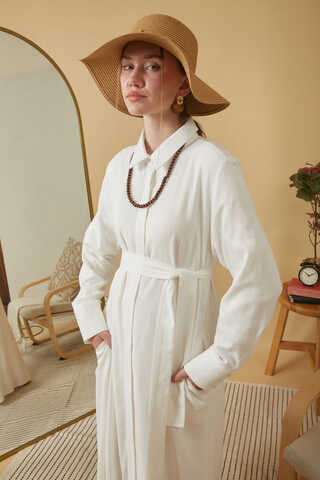 Wide Cuffed Dress White - 14