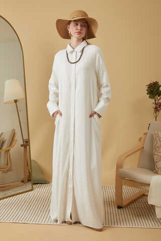 Wide Cuffed Dress White - 3