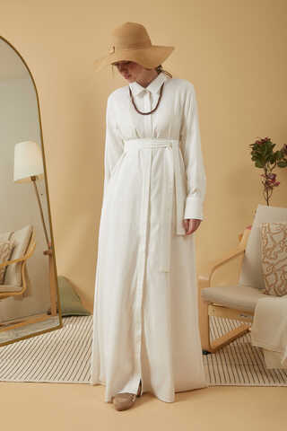 Wide Cuffed Dress White - 8