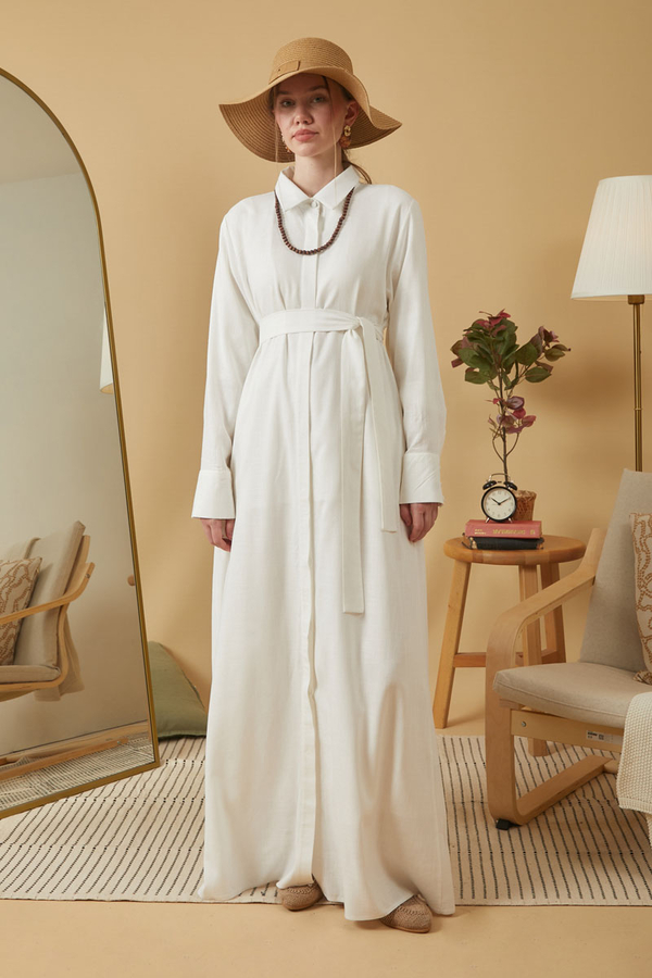 Wide Cuffed Dress White - 9