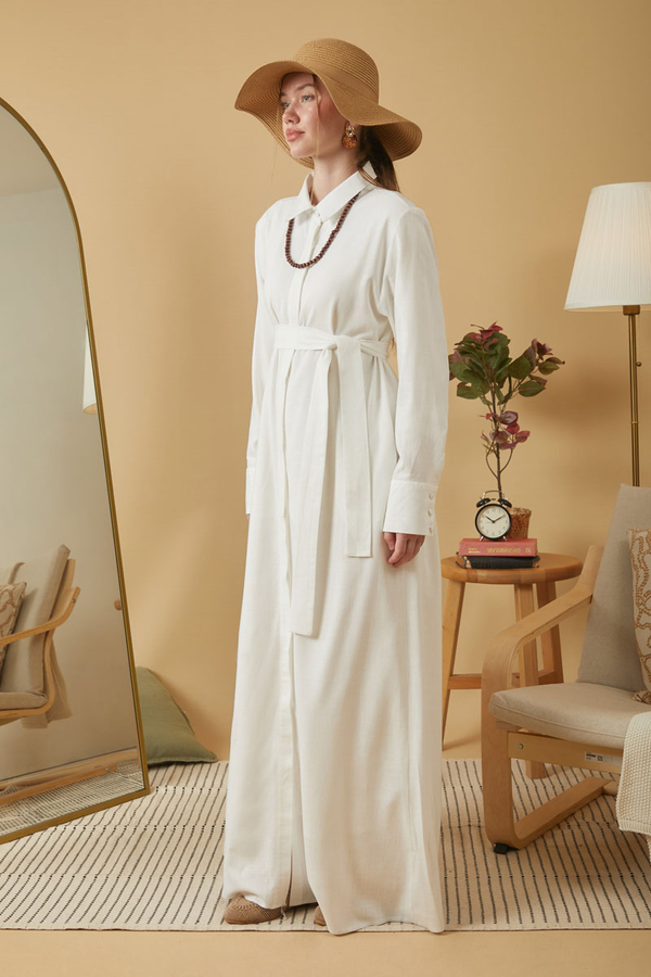 Wide Cuffed Dress White - 11