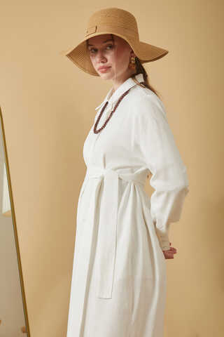 Wide Cuffed Dress White - 12
