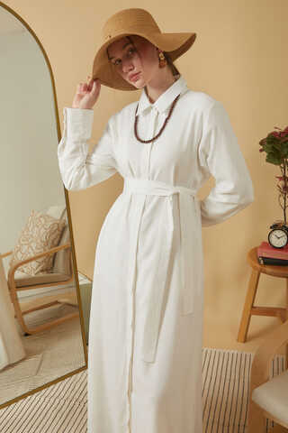 Wide Cuffed Dress White - 5
