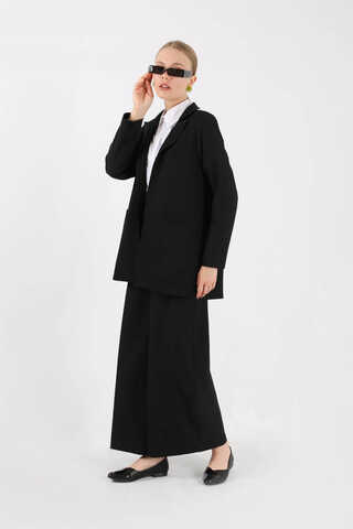 Wide Leg Pants Jacket Set Black - 1