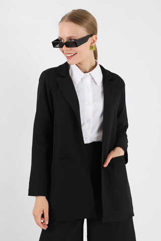Wide Leg Pants Jacket Set Black - 2