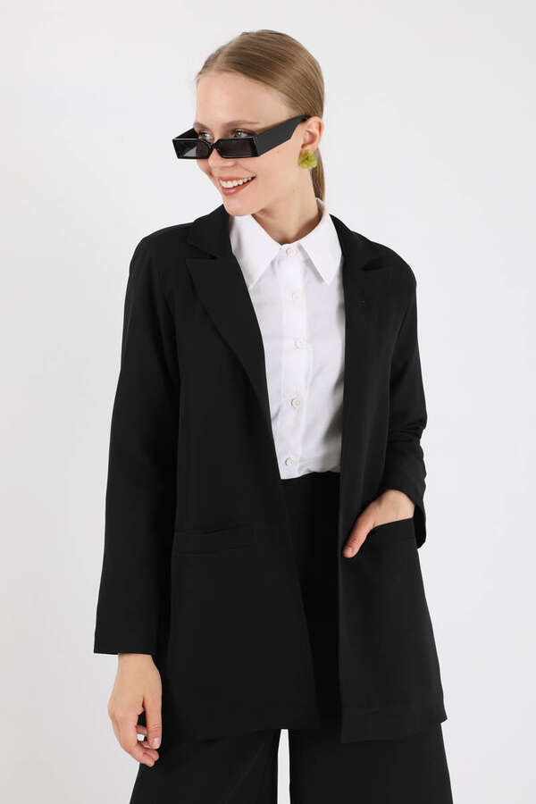 Wide Leg Pants Jacket Set Black - 2