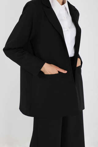 Wide Leg Pants Jacket Set Black - 3