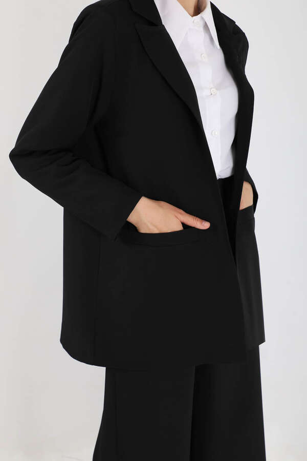 Wide Leg Pants Jacket Set Black - 3