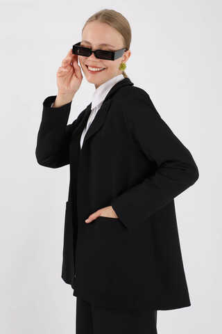 Wide Leg Pants Jacket Set Black - 4