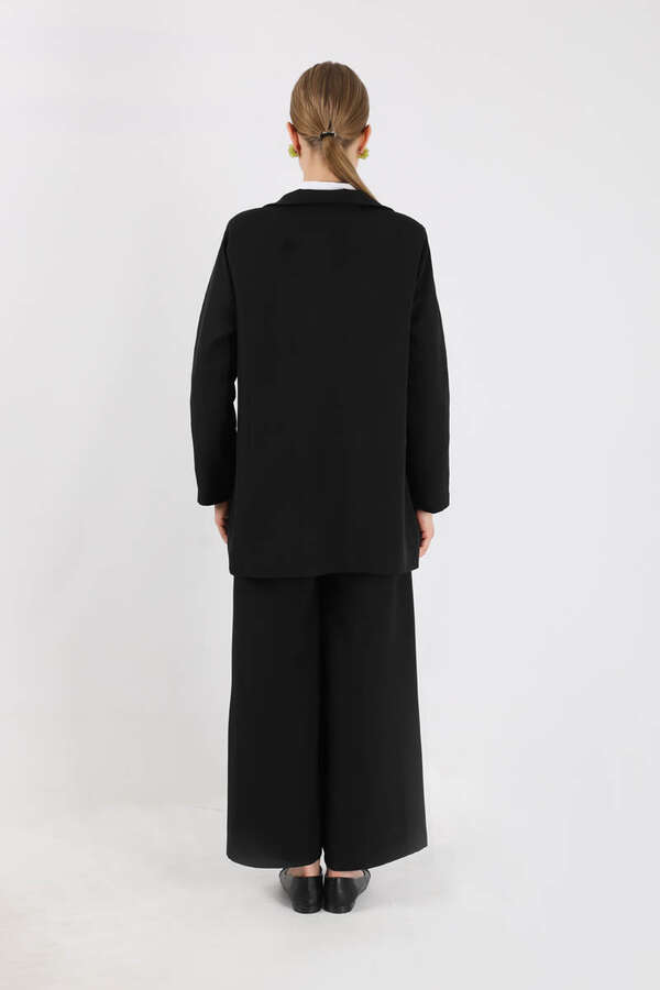 Wide Leg Pants Jacket Set Black - 5