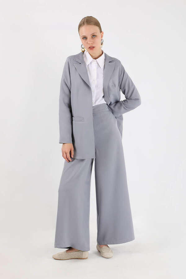Wide Leg Pants Jacket Set Gray - 1