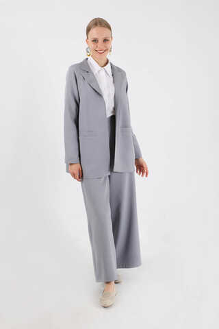 Wide Leg Pants Jacket Set Gray - 3