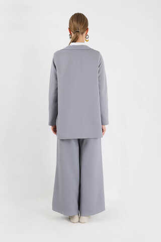Wide Leg Pants Jacket Set Gray - 5