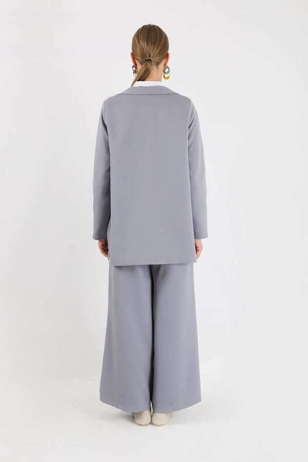 Wide Leg Pants Jacket Set Gray - 5
