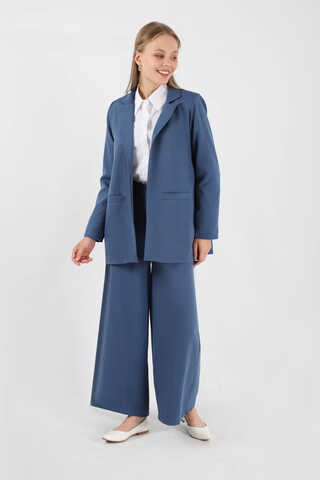 Wide Leg Pants Jacket Set İndigo - 1