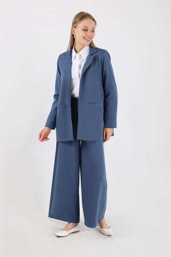Wide Leg Pants Jacket Set İndigo - 1