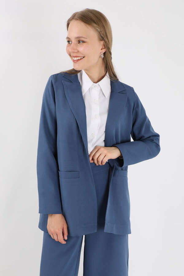 Wide Leg Pants Jacket Set İndigo - 2