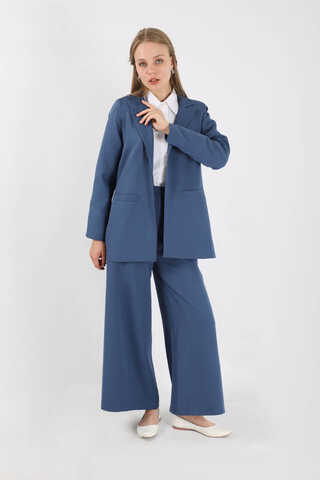 Wide Leg Pants Jacket Set İndigo - 3