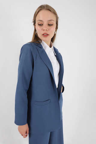 Wide Leg Pants Jacket Set İndigo - 4