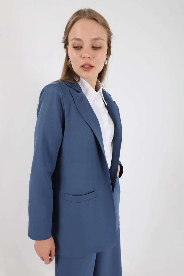 Wide Leg Pants Jacket Set İndigo - 4