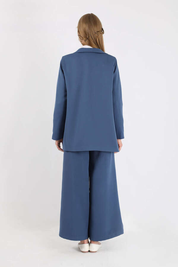 Wide Leg Pants Jacket Set İndigo - 5
