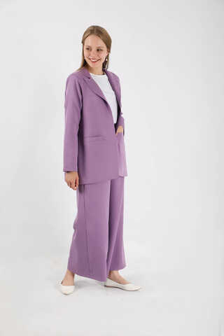 Wide Leg Pants Jacket Set Lilac - 3