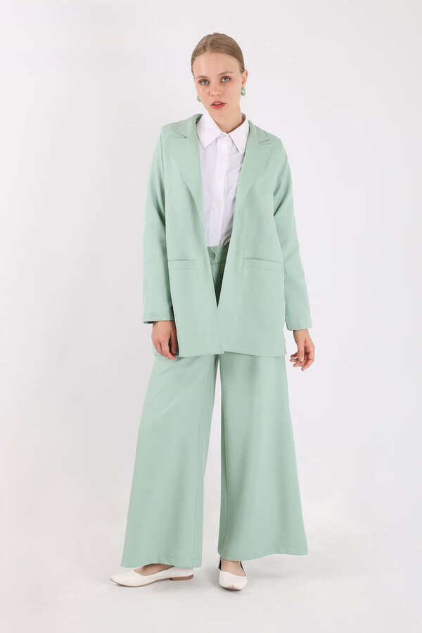 Wide Leg Pants Jacket Set Mint - 1