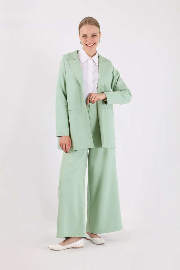 Wide Leg Pants Jacket Set Mint - 3