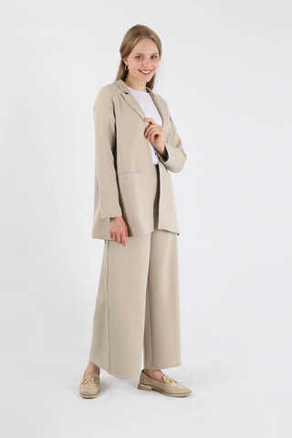 Wide Leg Pants Jacket Set Stone - 1